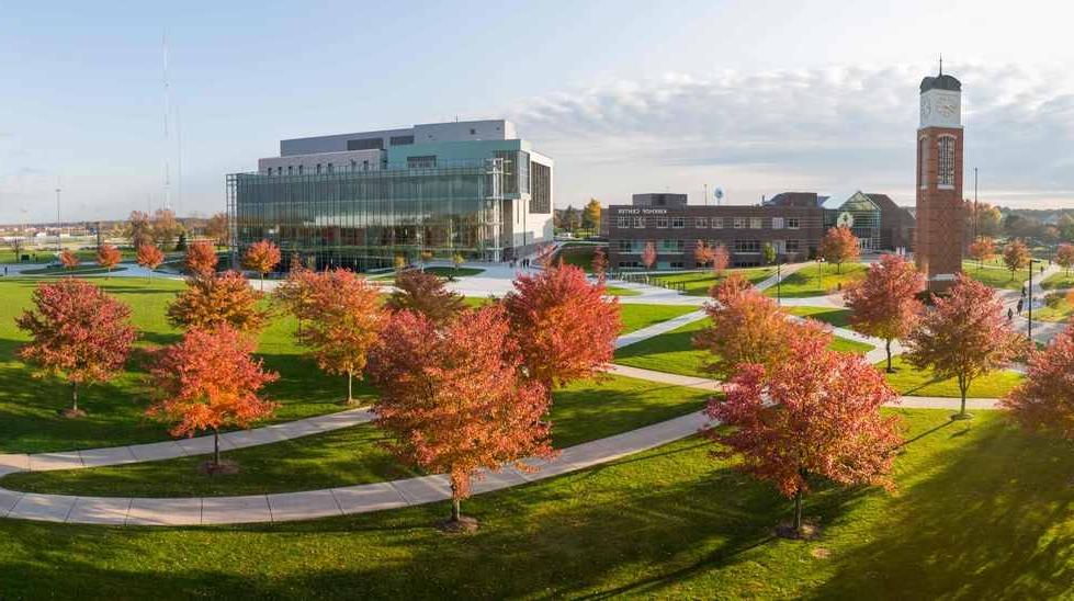 Aerial view of campus during the Fall semester